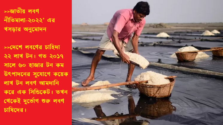 দক্ষিণাঞ্চলে বঙ্গোপসাগরের বিস্তীর্ণ উপকূলীয় এলাকায় লবণ উৎপাদনে সাফল্য দেখাচ্ছেন দেশের কৃষকরা। তাদের হাত ধরেই বড় হয়েছে লবণশিল্প। তবে ন্যায্য মূল্য পাচ্ছেন না লবণচাষিরা। তাদের একটিই আতঙ্ক ‘আমদানি’। লবণ আমদানির খবর শুনলেই চাষিরা হতাশ হয়ে পড়েন। তারা বলছেন, বিদেশ থেকে লবণ আমদানি করা হলে দেশীয় লবণের দাম পড়ে যায়। তখন চাষিদের উৎপাদিত লবণ বিক্রি করে ন্যায্য মূল্য পাওয়া যায় না।