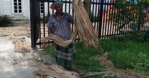শ্রীনগর-ছনবাড়ি-এলাকায়-সড়কের-পাশে-প্রান্তিক-কৃষক-রোদে-পাট-শুকানোর-কাজে-ব্যস্ত